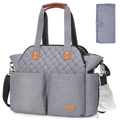 Lekebaby Diaper Bag Tote, 17 Pockets Large Travel Diaper Tote Waterproof with Portable Changing Pad, Mom Crossbody Hospital Bag for Labor Delivery, Baby Essentials for Newborn Gifts, Grey