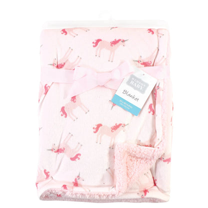 Hudson Baby Unisex Baby Plush Mink and Sherpa Blanket, Pink Floral, One Size
