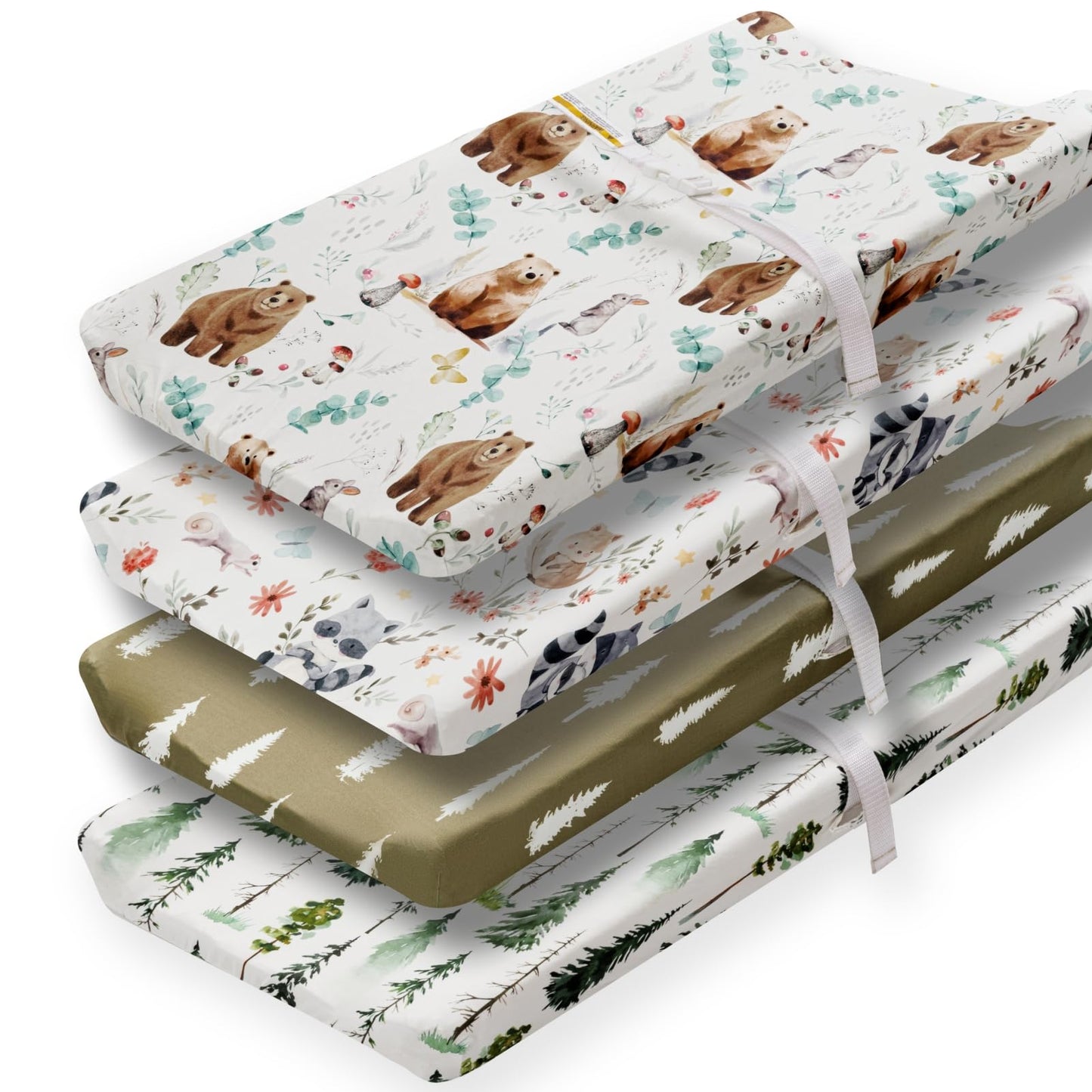 4 Pack Changing Pad Covers Woodland Forest Animals Wood Neutral Unisex Fitted Baby Changing Pad Cover Set for Baby Boys or Girls