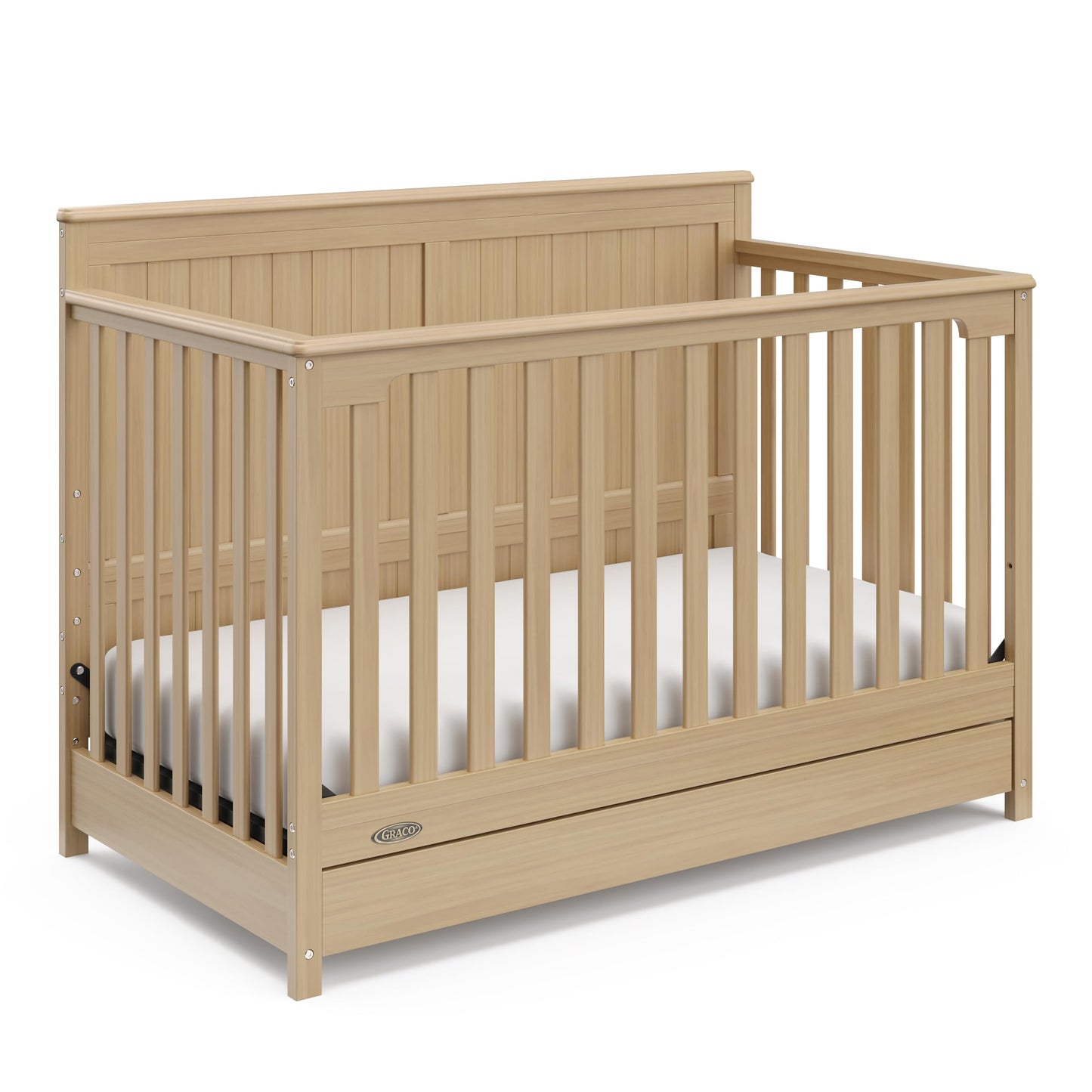 Graco Hadley 5-in-1 Convertible Crib & Changer – GREENGUARD Gold Certified, Fits Standard Crib Mattress, Converts to Toddler Bed and Full Bed, 4 Adjustable Mattress Heights (Pebble Gray)
