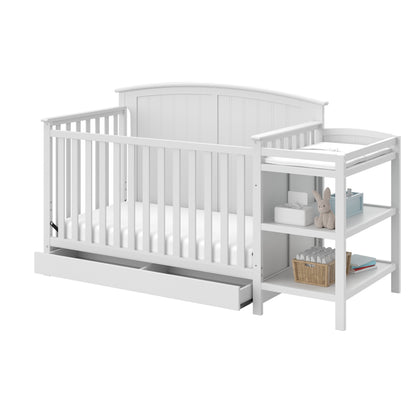 Storkcraft Steveston 5-in-1 Convertible Crib & Changer – GREENGUARD Gold Certified, Fits Standard Crib Mattress, Converts to Toddler Bed and Full Bed, 4 Adjustable Mattress Heights (Gray)