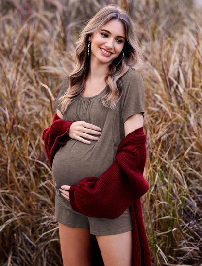 Ekouaer Womens Nursing Pajamas Maternity Breastfeeding Pjs Sleepwear Layer Soft Postpartum Lounge Set Pregnancy Clothes