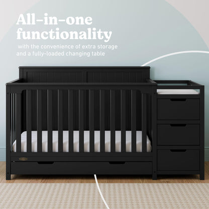 Graco Hadley 5-in-1 Convertible Crib & Changer – GREENGUARD Gold Certified, Fits Standard Crib Mattress, Converts to Toddler Bed and Full Bed, 4 Adjustable Mattress Heights (Pebble Gray)