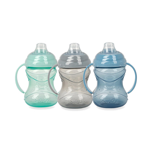 Nuby Clik-It Grip N' Sip Soft Spout No-Spill Training Sippy Cup with Handles - (3-Pack) 10 oz - 4+ Months - Aqua/Purple/Pink