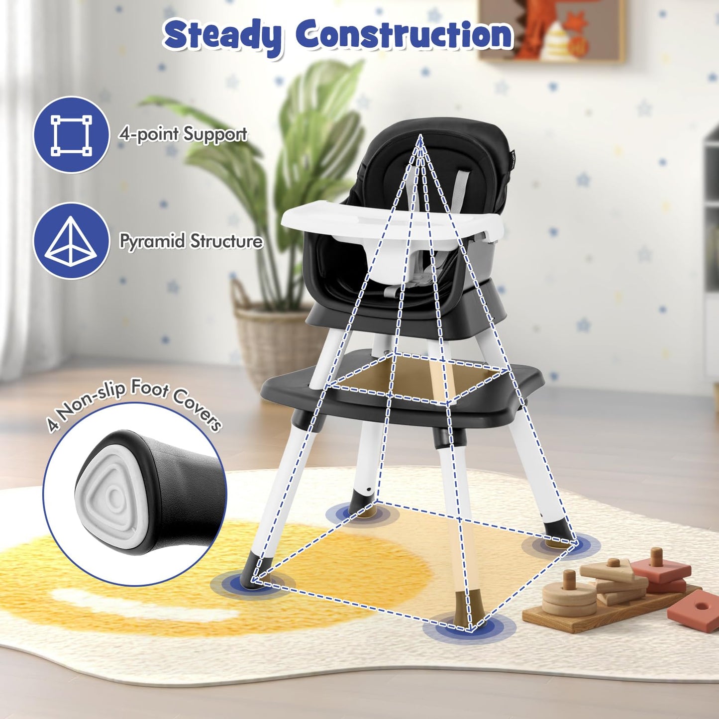HONEY JOY 8 in 1 Baby High Chair, Convertible Highchair for Babies and Toddlers/Table and Chair Set/Building Block Table/Booster Seat/Stool/Toddler Chair with Safety Harness (Wave Gray)