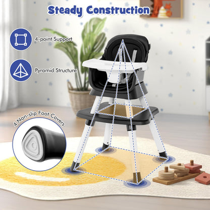 HONEY JOY 8 in 1 Baby High Chair, Convertible Highchair for Babies and Toddlers/Table and Chair Set/Building Block Table/Booster Seat/Stool/Toddler Chair with Safety Harness (Wave Gray)