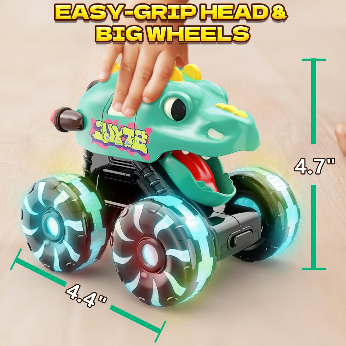 Intoypad 3 Pack Dinosaur Car Toys for Kids Toddlers, Light up Wheels Monster Truck Toys for Boys 2 3 4 5 6 7 8 Years Old Christmas Birthady Gifts Press & Go Dino Trucks Toy for Toddler Boy Baby