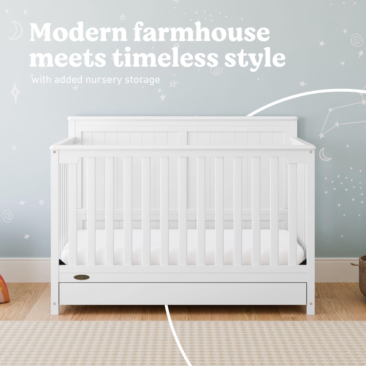 Graco Hadley 5-in-1 Convertible Crib & Changer – GREENGUARD Gold Certified, Fits Standard Crib Mattress, Converts to Toddler Bed and Full Bed, 4 Adjustable Mattress Heights (Pebble Gray)
