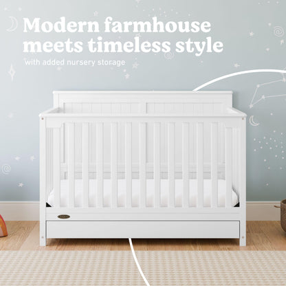 Graco Hadley 5-in-1 Convertible Crib & Changer – GREENGUARD Gold Certified, Fits Standard Crib Mattress, Converts to Toddler Bed and Full Bed, 4 Adjustable Mattress Heights (Pebble Gray)
