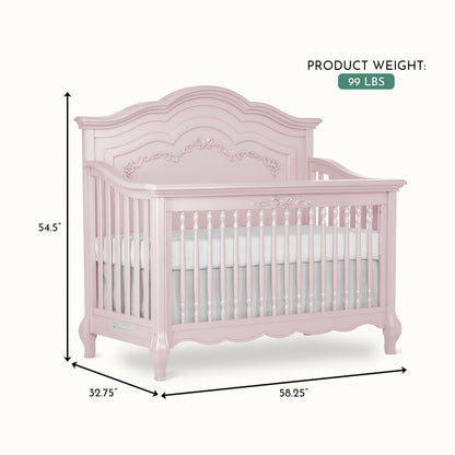Evolur Aurora 5-in-1 Convertible Full-Size Baby Crib in Ivory Lace, GreenGuard Gold & JPMA, 3 Mattress HeightsRibbon Bow Scrollwork & Queen Anne Feet, Converts to Toddler, Day & Full-Size Bed