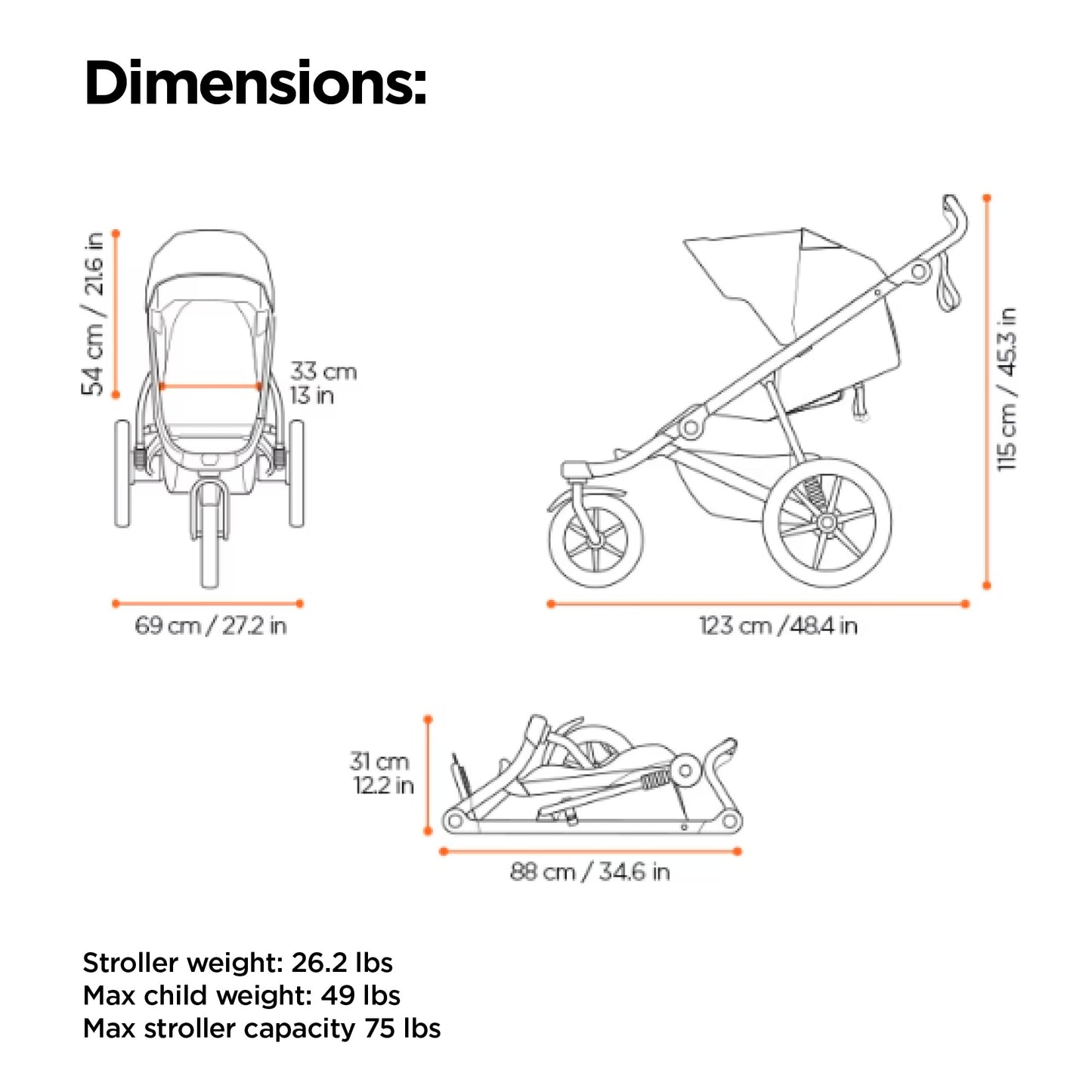 Thule Urban Glide 3 Single Child All-Terrain Stroller, Lightweight, Air-Filled Tires & Suspension, Integrated Hand Brake