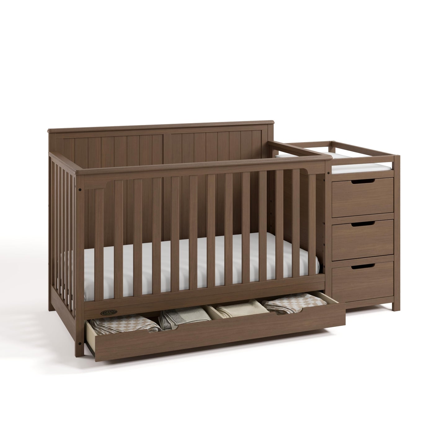 Graco Hadley 5-in-1 Convertible Crib & Changer – GREENGUARD Gold Certified, Fits Standard Crib Mattress, Converts to Toddler Bed and Full Bed, 4 Adjustable Mattress Heights (Pebble Gray)