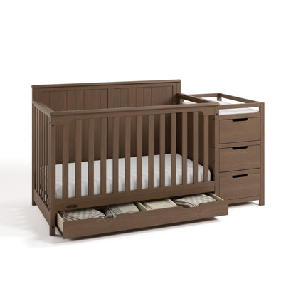 Graco Hadley 5-in-1 Convertible Crib & Changer – GREENGUARD Gold Certified, Fits Standard Crib Mattress, Converts to Toddler Bed and Full Bed, 4 Adjustable Mattress Heights (Pebble Gray)