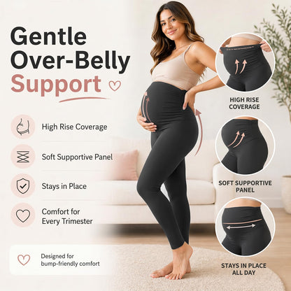 Hmuuo Women's Maternity Leggings Over The Belly Buttery Soft Pregnancy Yoga Pants Activewear Workout Leggings