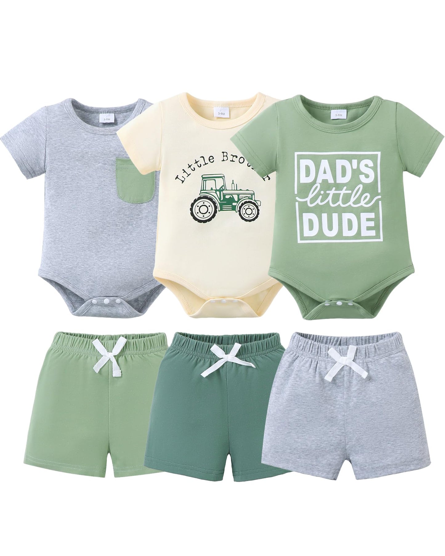 Jecson Newborn Boy Clothes Baby Boy Outfits Summer Set 6-Piece Cotton Short Sleeve Top and Shorts for 0-18M