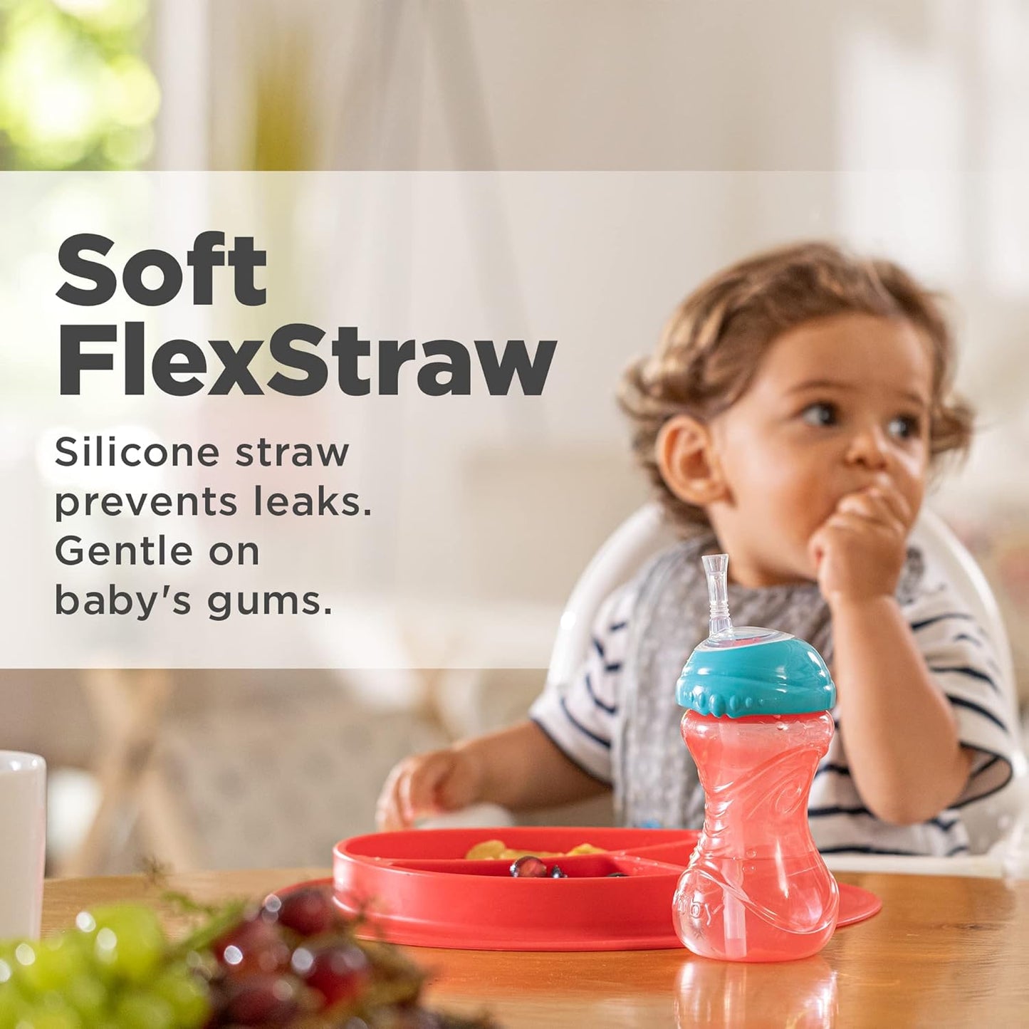 Nuby No-Spill Sippy Cup with Flex Straw - (3-Pack) 10-Ounce Bottles - Sippy Cups for Toddlers 12+ Months - Neutral Color Training Cups for Toddlers
