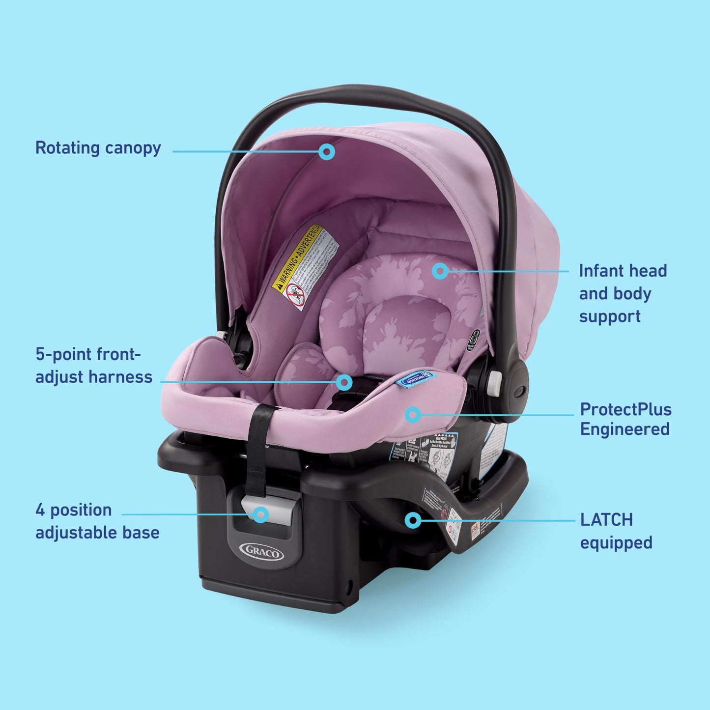 Graco® SnugRide Lite LX Infant Car Seat, Lightweight Rear-Facing Seat for Babies 4–30 lb, 4-Position Adjustable Base, LATCH Installation & ProtectPlus Engineered, Studio