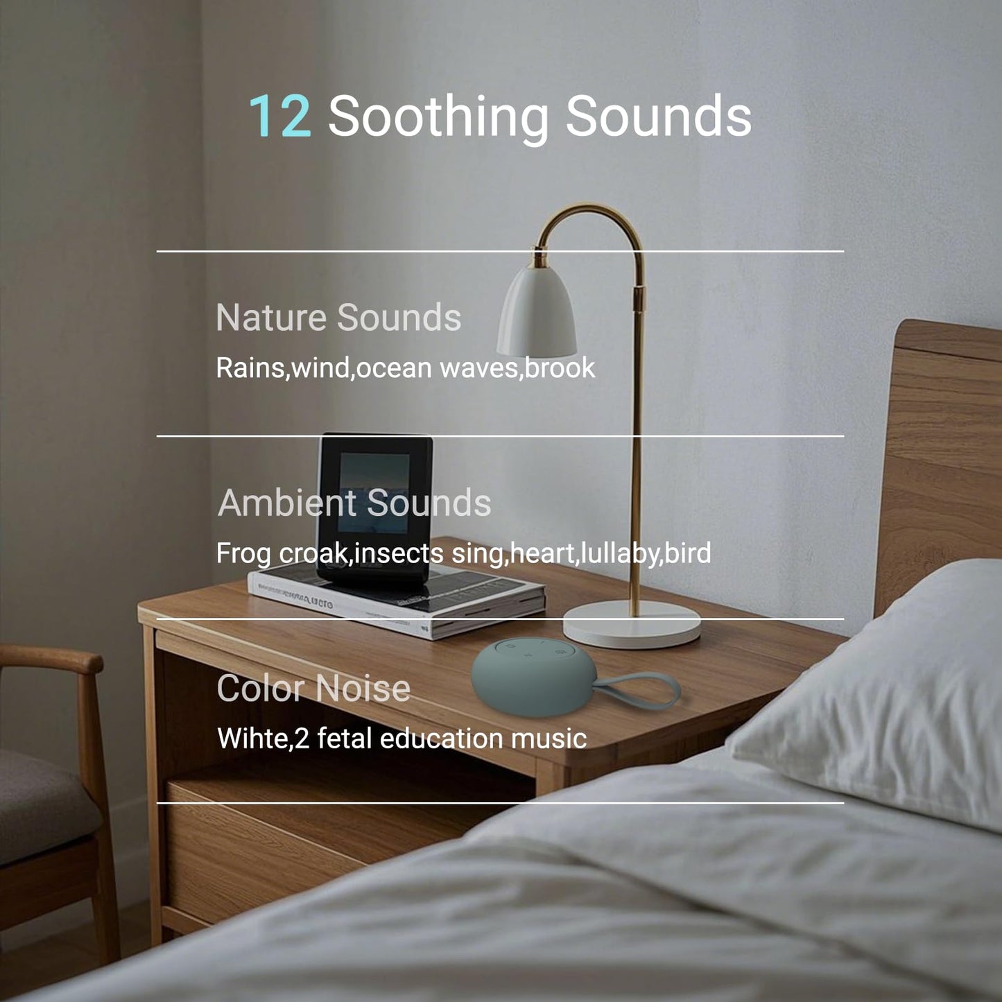 Portable Baby Sound Machine [White Noise for Babies Kids Adults][Timer Function][12 Soothing Sounds][Sleep Soother] 15 Hours Battery Life, Travel,Registry,Gifts,Shower,Clips on Baby Stroller