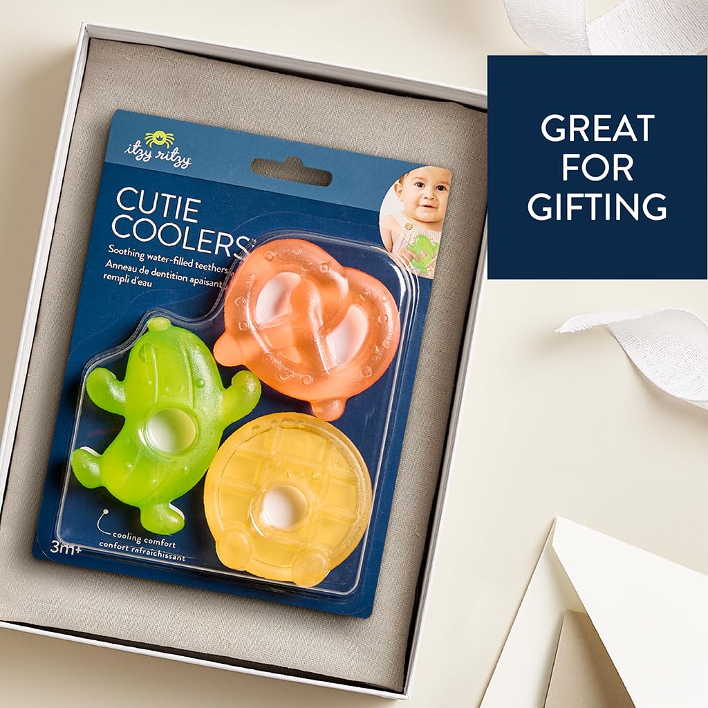 Itzy Ritzy Water-Filled Teethers - Cold Cutie Coolers Textured On Both Sides to Massage Sore Gums & Emerging Teeth - Can Be Chilled in Refrigerator, Set of 3 Green Cactus Water Teethers