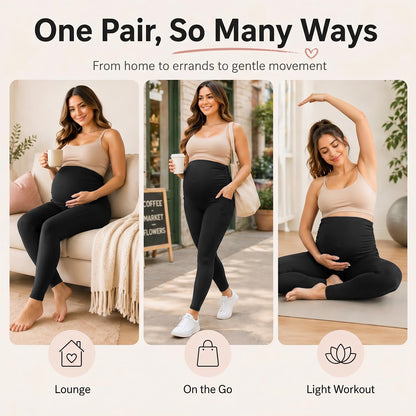 Hmuuo Women's Maternity Leggings Over The Belly Buttery Soft Pregnancy Yoga Pants Activewear Workout Leggings