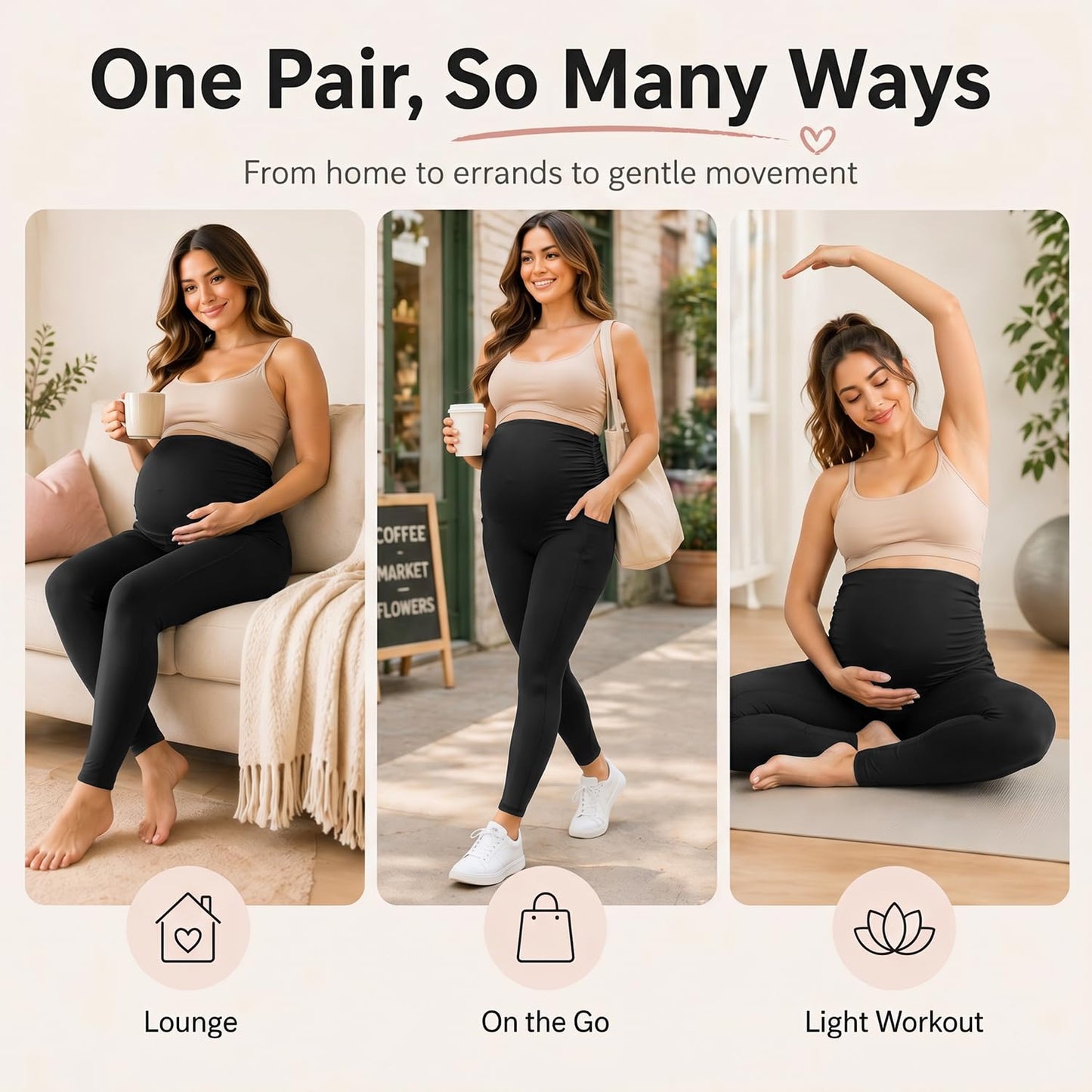 Hmuuo Women's Maternity Leggings Over The Belly Buttery Soft Pregnancy Yoga Pants Activewear Workout Leggings