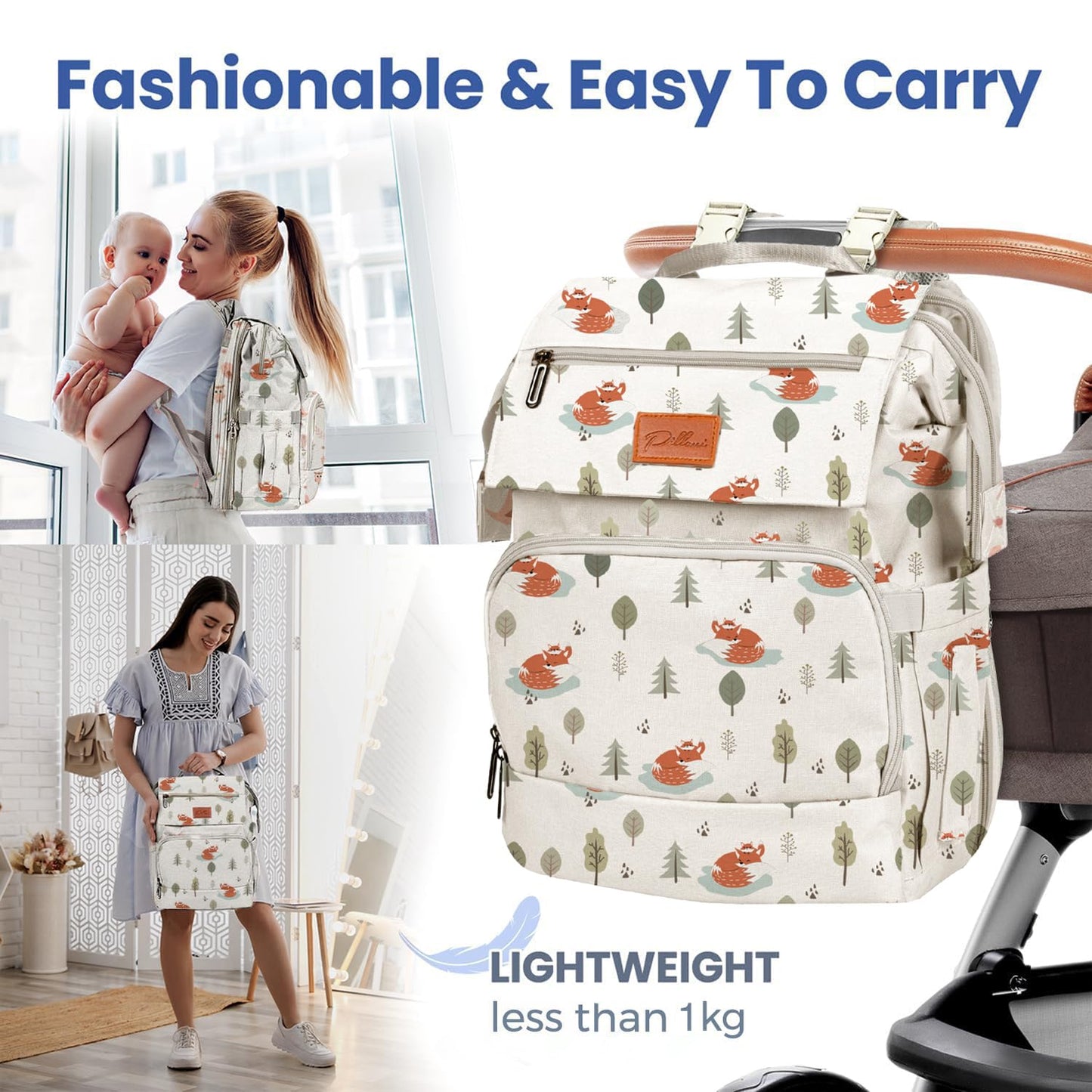 PILLANI Baby Diaper Bag Backpack - Baby Bag for Girls & Boys, Large Waterproof Toddler Diaper Backpack - Baby Shower Gifts & Registry Must Haves - Travel Diaper Bags with Changing Pad - Newborn Stuff