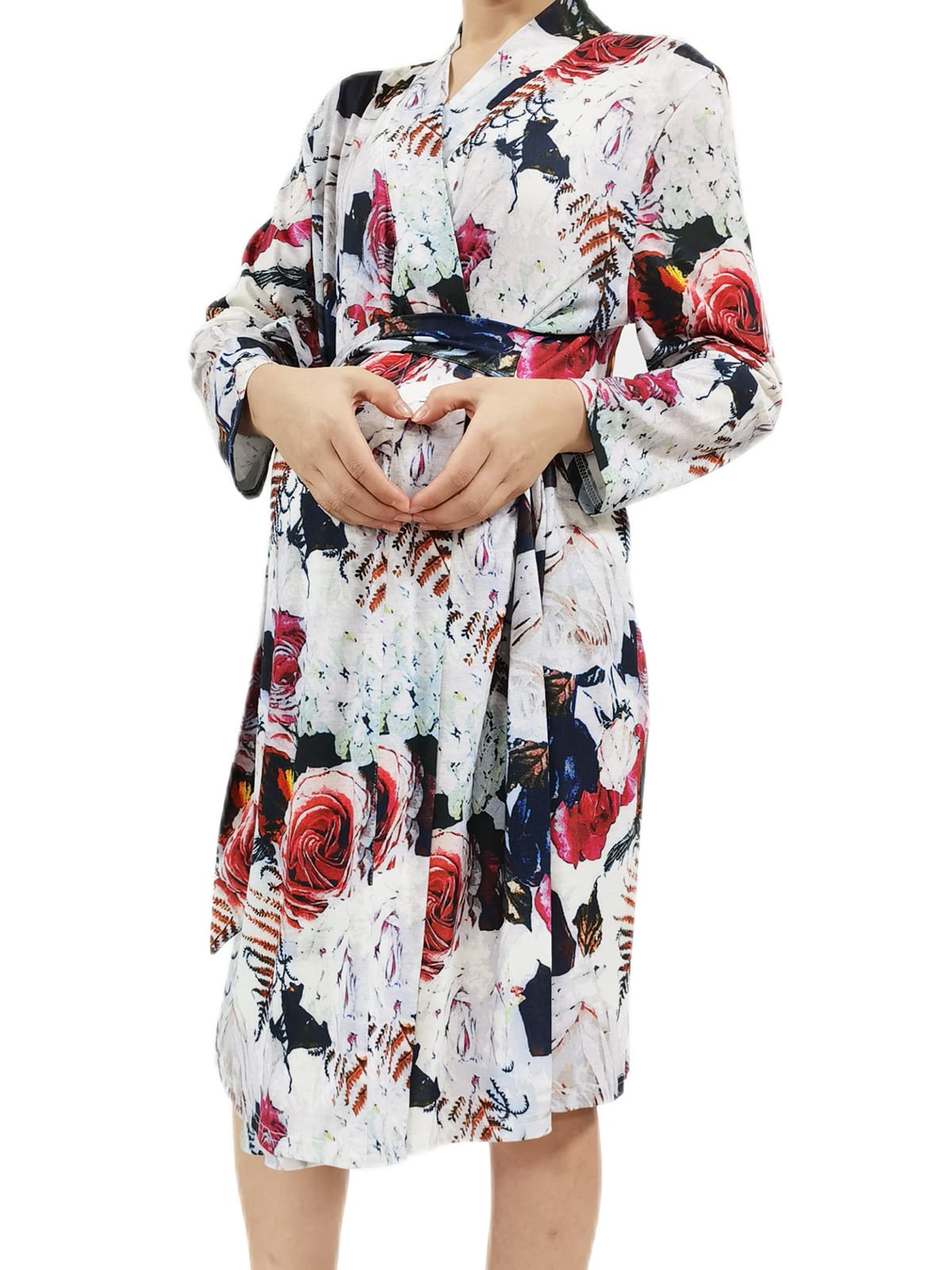 SUFEINI Maternity Robe and Matching Baby Swaddle Blanket Set, Mommy Robe with Receiving Blanket Girls Boys Sleepwear