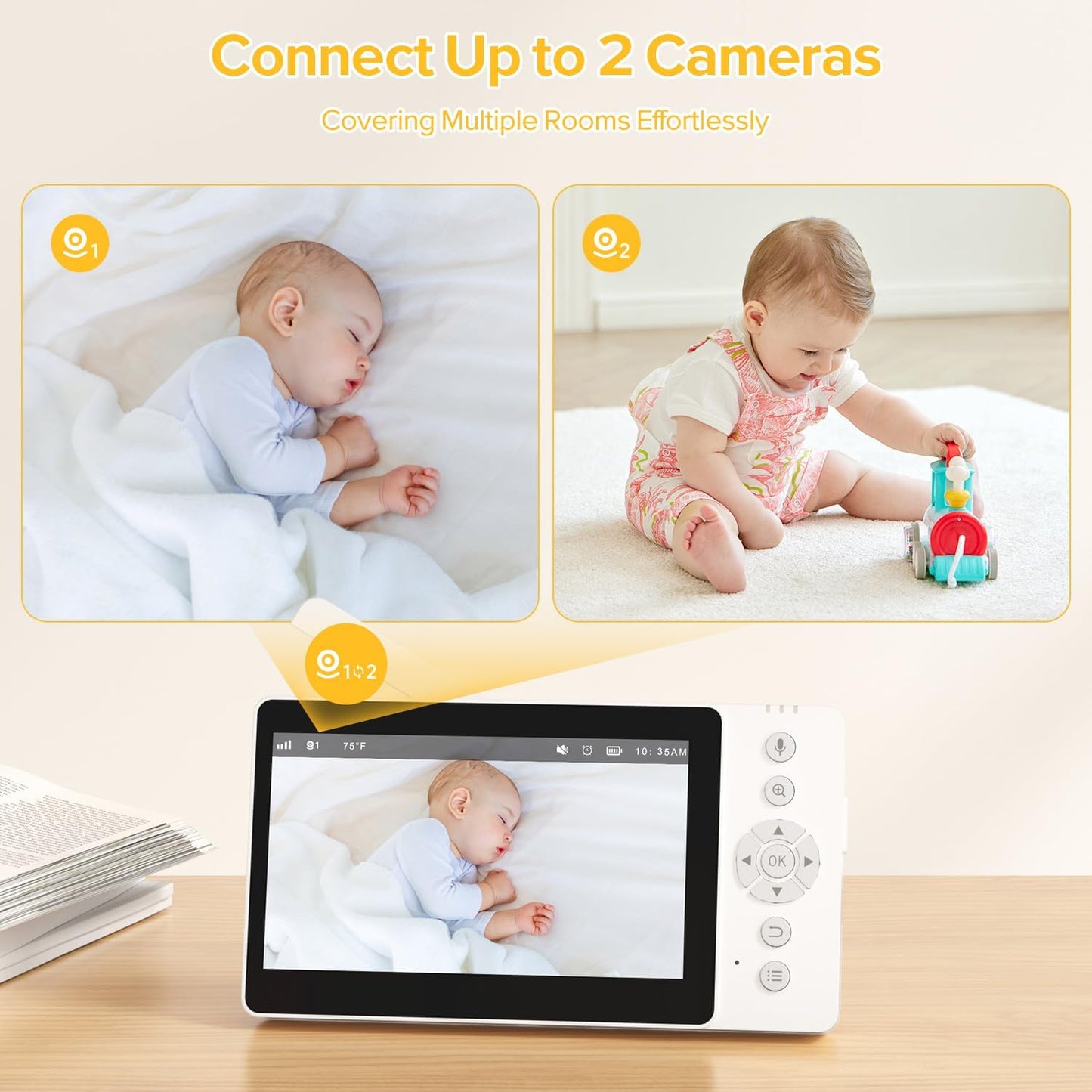 Baby Monitor, Baby Monitor with Camera and Audio, Secure No WiFi, Pan Tilt Video Camera with Night Vision, VOX, 2-Way Talk, 1300ft, Portable Video Audio Monitor Ideal for Baby/Elderly/Pet
