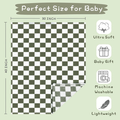Yurhap Checkered Baby Blanket Fleece Baby Blankets for Boys, Ultra Soft Cozy Fluffy Infant Toddler Newborn Receiving Blankets for Crib Stroller, 30''x40'', Blue
