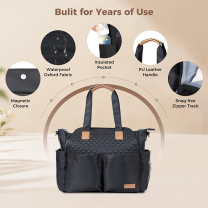 Lekebaby Diaper Bag Tote, 17 Pockets Large Travel Diaper Tote Waterproof with Portable Changing Pad, Mom Crossbody Hospital Bag for Labor Delivery, Baby Essentials for Newborn Gifts, Grey