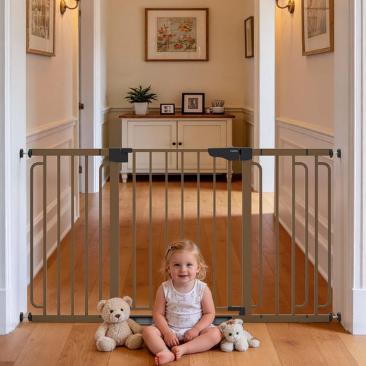 Cumbor 30-54" Extra Wide Baby Gate for Stairs, Dual Lock & Self-Closing Dog Gate Indoor, Easy Install Pet Gate for Doorways, Hallways & Kitchen, Easy Walk Thru Safety Proofing for Babies & Pets, White