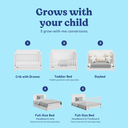 Graco Hadley 5-in-1 Convertible Crib & Changer – GREENGUARD Gold Certified, Fits Standard Crib Mattress, Converts to Toddler Bed and Full Bed, 4 Adjustable Mattress Heights (Pebble Gray)