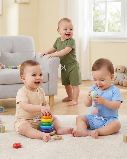 Jecson Newborn Boy Clothes Baby Boy Outfits Summer Set 6-Piece Cotton Short Sleeve Top and Shorts for 0-18M