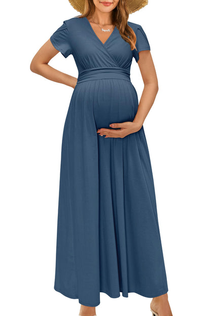 OUGES Maternity Maxi Dress Wrap Baby Shower Pregnancy Dresses for Photoshoot Maternity Outfits Summer Clothes 2026