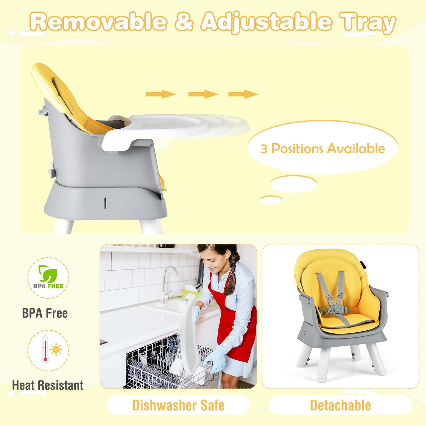 HONEY JOY 8 in 1 Baby High Chair, Convertible Highchair for Babies and Toddlers/Table and Chair Set/Building Block Table/Booster Seat/Stool/Toddler Chair with Safety Harness (Wave Gray)