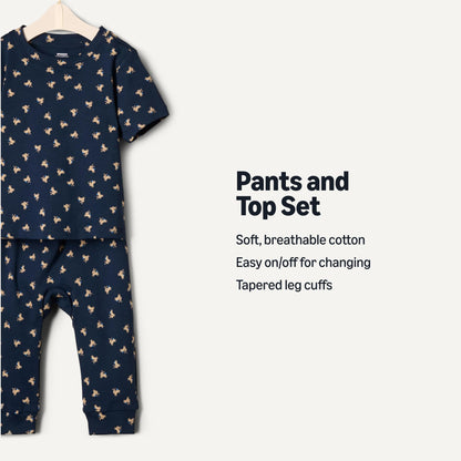Amazon Essentials x Sofia Grainge Unisex Toddlers and Babies' Cotton Knit Short Sleeve Shirt & Pants Set