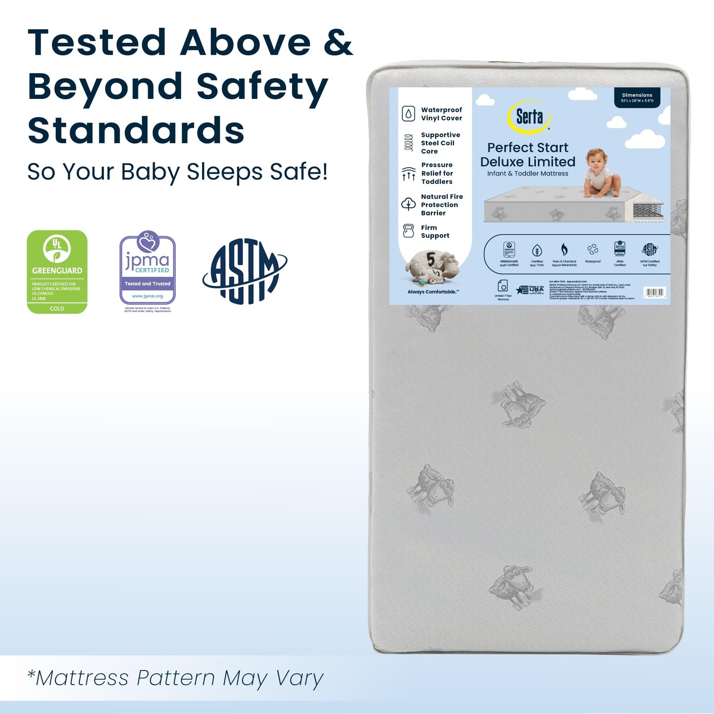 Serta Perfect Start Limited Dual Sided Baby Crib Mattress and Toddler Mattress, Breathable Fiber Core, GREENGUARD Gold Certified, Waterproof, 7 Year Warranty, Made in USA