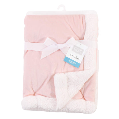 Hudson Baby Unisex Baby Plush Mink and Sherpa Blanket, Pink Floral, One Size