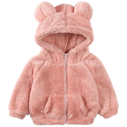Newborn Infant Baby Boys Girls Cartoon Fleece Hooded Jacket Coat with Ears Warm Todder Kids Outwear Coat Zipper Up 0-6Y