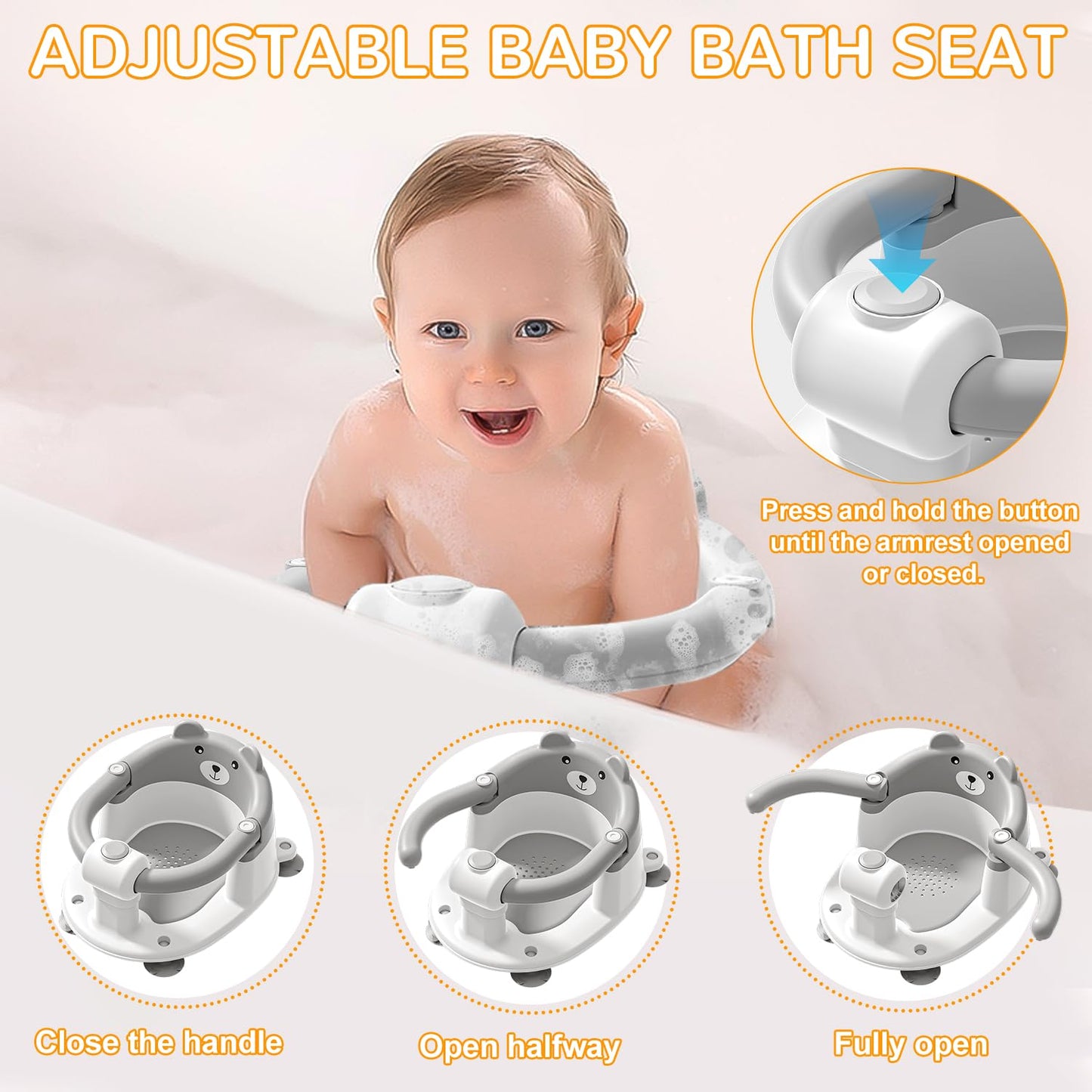 Baby Bath Seat for Babies 6 Months & up, Non-Slip Toddler Bath Seats for Babies Sitting Up, Safe Infant & Newborn Bathtub Chair with 4 Suction Cups & Soft Cushion for Shower,Blue