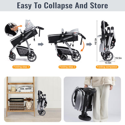 Hagaday Baby Stroller, 2-in-1 Reversible Toddler Seat with Bassinet Mode, Foldable Infant Stroller with Canopy, One Button Brake, Adjustable Handle, Newborn Pushchair(Blue)