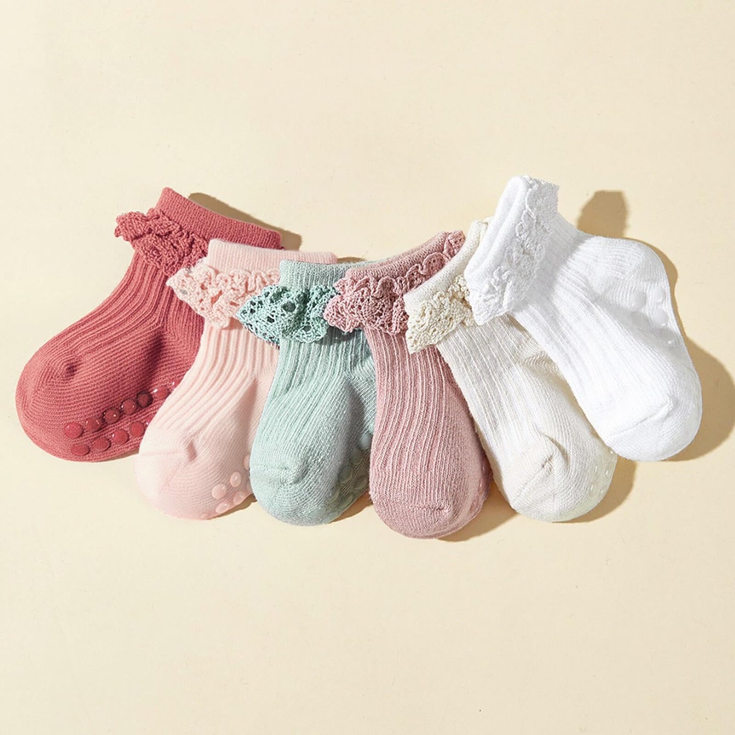 DRESHOW BQUBO Baby Girls Toddler Anti Slip Socks - Cute Frilly Ruffle Grip Ankle Socks for Infant Toddler
