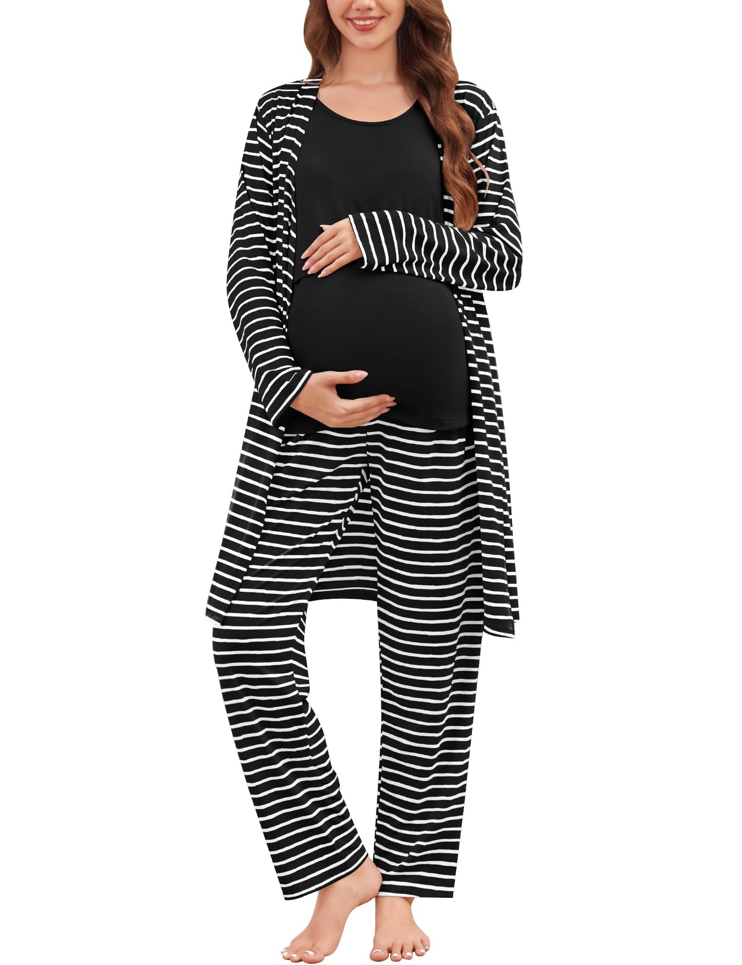 SWOMOG Maternity Nursing Robe Set 3 PCS Women Postpartum Pajamas Breastfeeding Labor Delivery Hospital Pregnancy Pjs