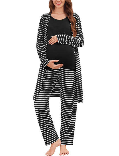 SWOMOG Maternity Nursing Robe Set 3 PCS Women Postpartum Pajamas Breastfeeding Labor Delivery Hospital Pregnancy Pjs