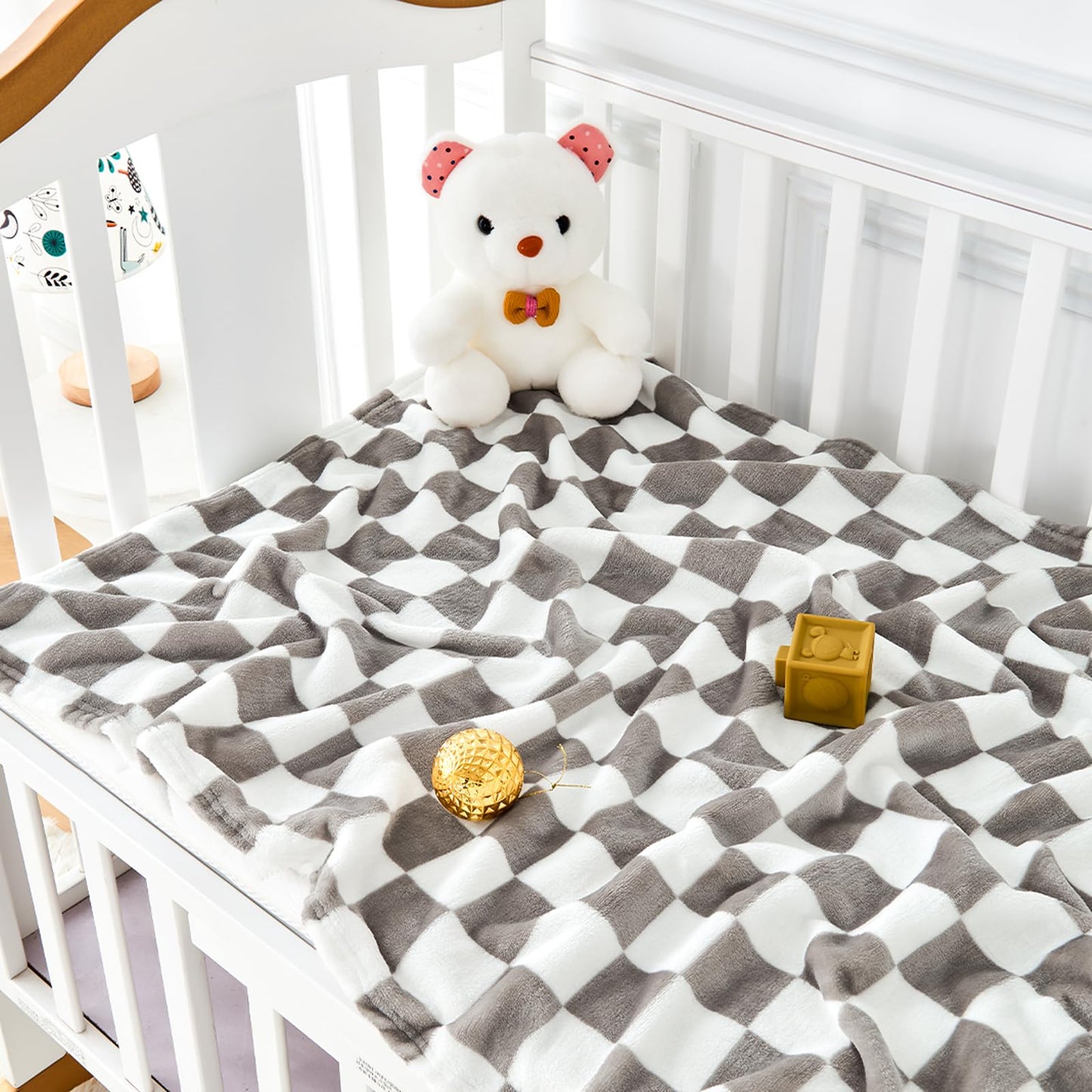 Yurhap Checkered Baby Blanket Fleece Baby Blankets for Boys, Ultra Soft Cozy Fluffy Infant Toddler Newborn Receiving Blankets for Crib Stroller, 30''x40'', Blue