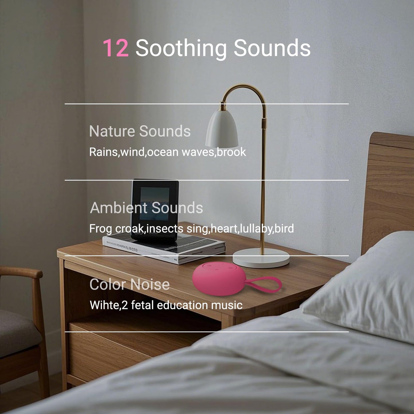 Portable Baby Sound Machine [White Noise for Babies Kids Adults][Timer Function][12 Soothing Sounds][Sleep Soother] 15 Hours Battery Life, Travel,Registry,Gifts,Shower,Clips on Baby Stroller