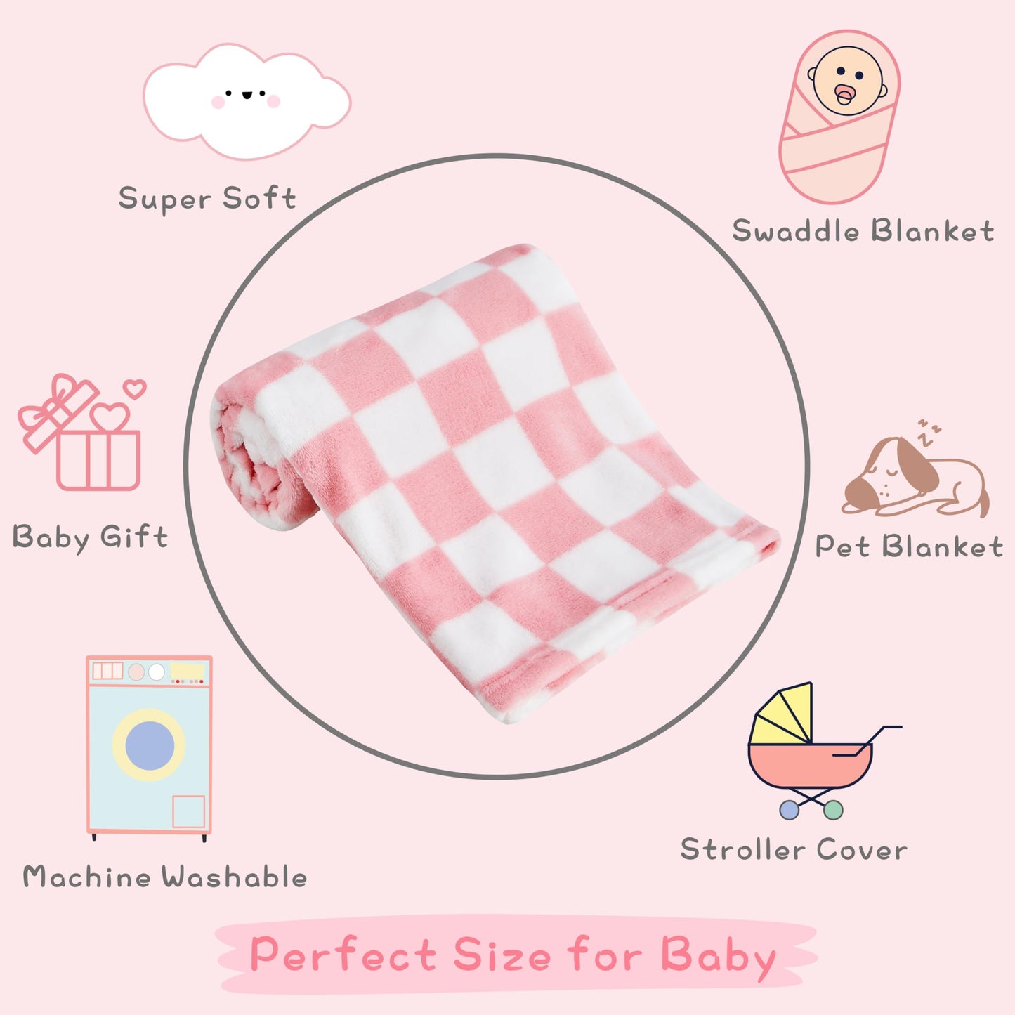 Yurhap Checkered Baby Blanket Fleece Baby Blankets for Boys, Ultra Soft Cozy Fluffy Infant Toddler Newborn Receiving Blankets for Crib Stroller, 30''x40'', Blue