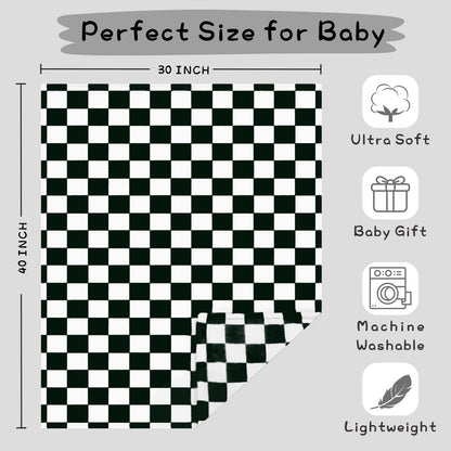 Yurhap Checkered Baby Blanket Fleece Baby Blankets for Boys, Ultra Soft Cozy Fluffy Infant Toddler Newborn Receiving Blankets for Crib Stroller, 30''x40'', Blue