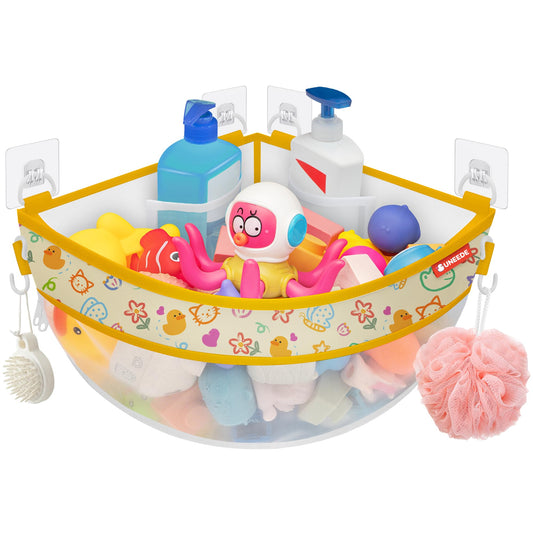 UNEEDE 4.32 Gallons Corner Mounted Bath Toy Storage Holder, Mesh Shower Caddy for Bathtub Organizer, Quick Dry Holder