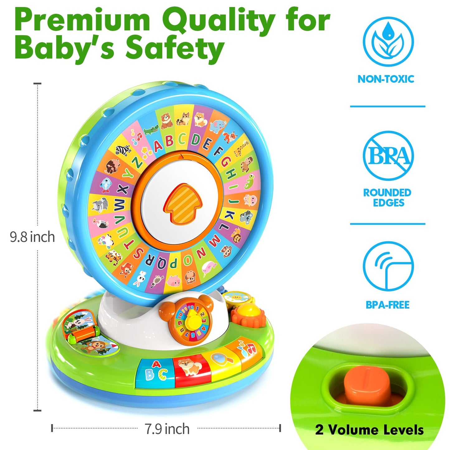 Toys for 1 2 3 Year Old Boys Girls, Spin & Sing ABC Alphabet Learning Zoo with Lights & Sounds, Musical Educational Toy for Toddler 1-3, Christmas 1st Birthday Gifts for Baby Kids Age 12-18 Months+